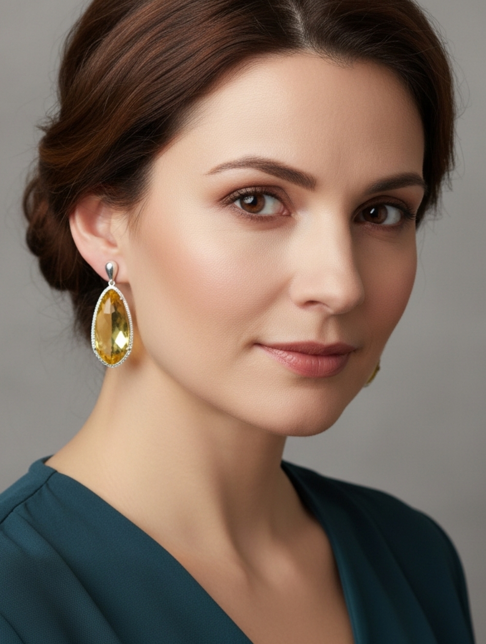 Elegant Yellow Teardrop Silver Crystal Earrings - Statement Jewelry